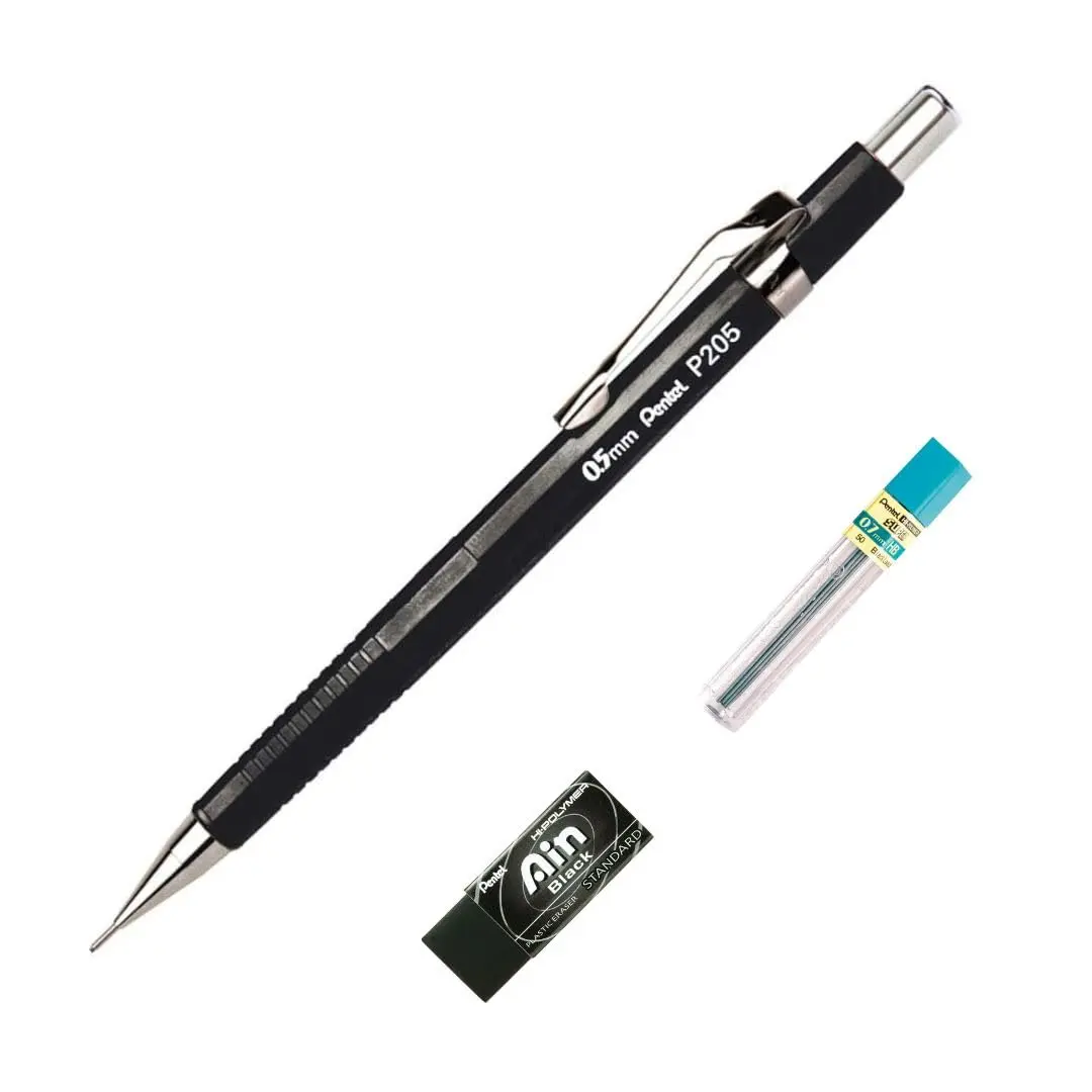Pentel Lapiseira 0.5mm Preto + Grafite + Borracha SM/P205-AMBP - 1