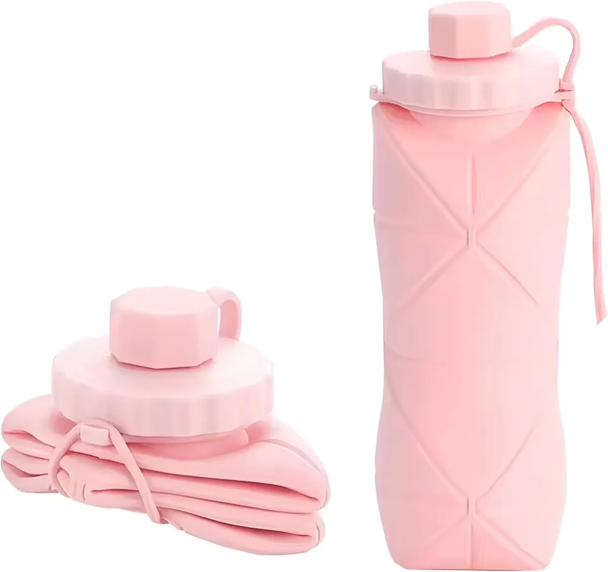 Garrafa De Água Dobrável Retrátil Silicone Portátil Compacta 600ml (ROSA) | Para Viagem, Academia e Dia a Dia