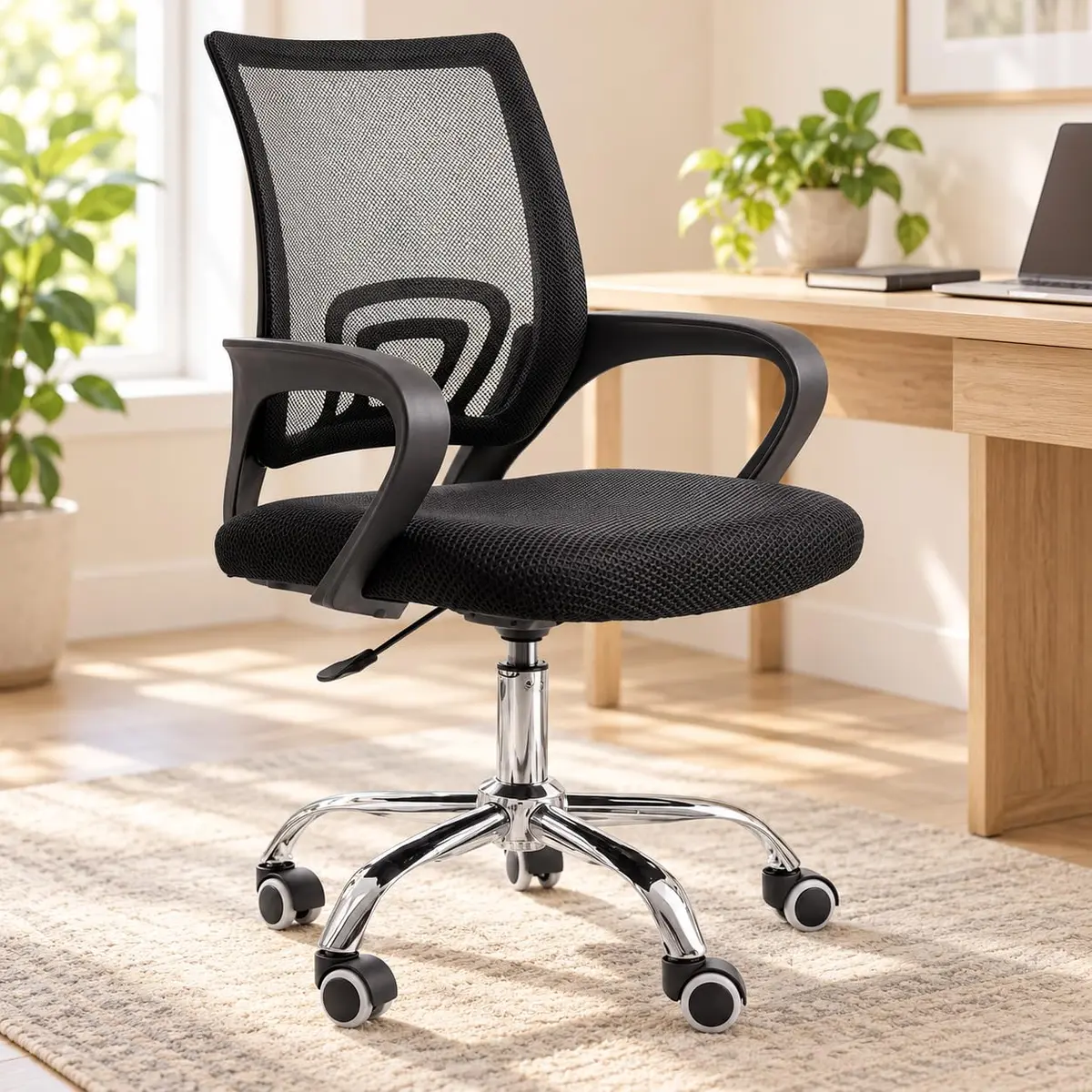 Cadeira de Escritório Home Office Mesh Giratória com Regulagem Preta | • Conforto ergonômico • Base resistente • Movimentação suave • Ideal para longos períodos