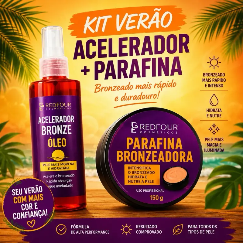 kit 2 em 1 Acelerador De Bronze 120ml  + Parafina Bronzeadora RedFour 150g original