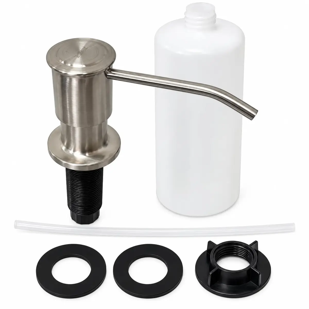 BSMIX Dispenser Embutir Pia Inox 304 Escovado 500ml | Acionamento manual, abastecimento superior e instalação em furos de 2,5 a 3,8 cm