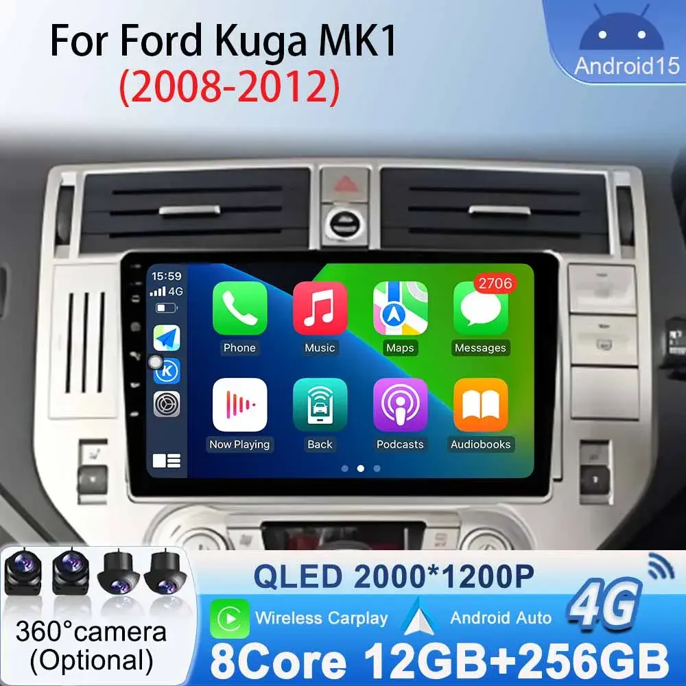 Dsp android 15 para ford kuga mk1 2008-2012 rádio do carro estéreo navegação gps 2k tela carplay 4g wifi carro vídeo multimídia player - 1