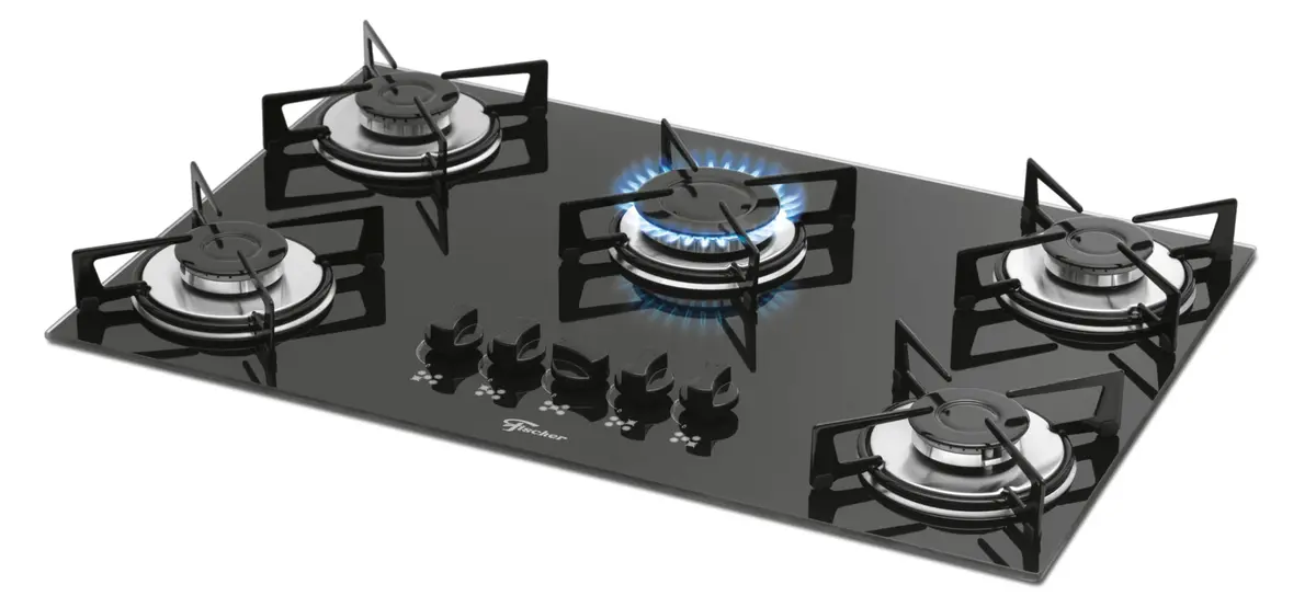 Fischer Cooktop à Gás 5 Bocas Mesa Vidro Preta Bivolt 1642-6985