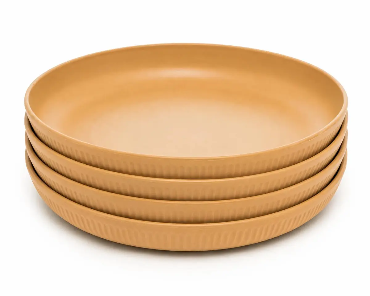 Conjunto 4 Pratos Fibra de Bambu 19,5cm | Ecológico | 4 Unidades Mesma Cor | Leve e Resistente