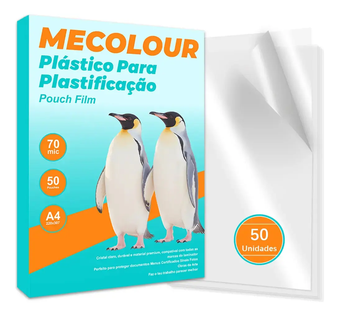 Filme Plastificação A4 70 Micras 50 Folhas Brilho Alto Mecolour - 1