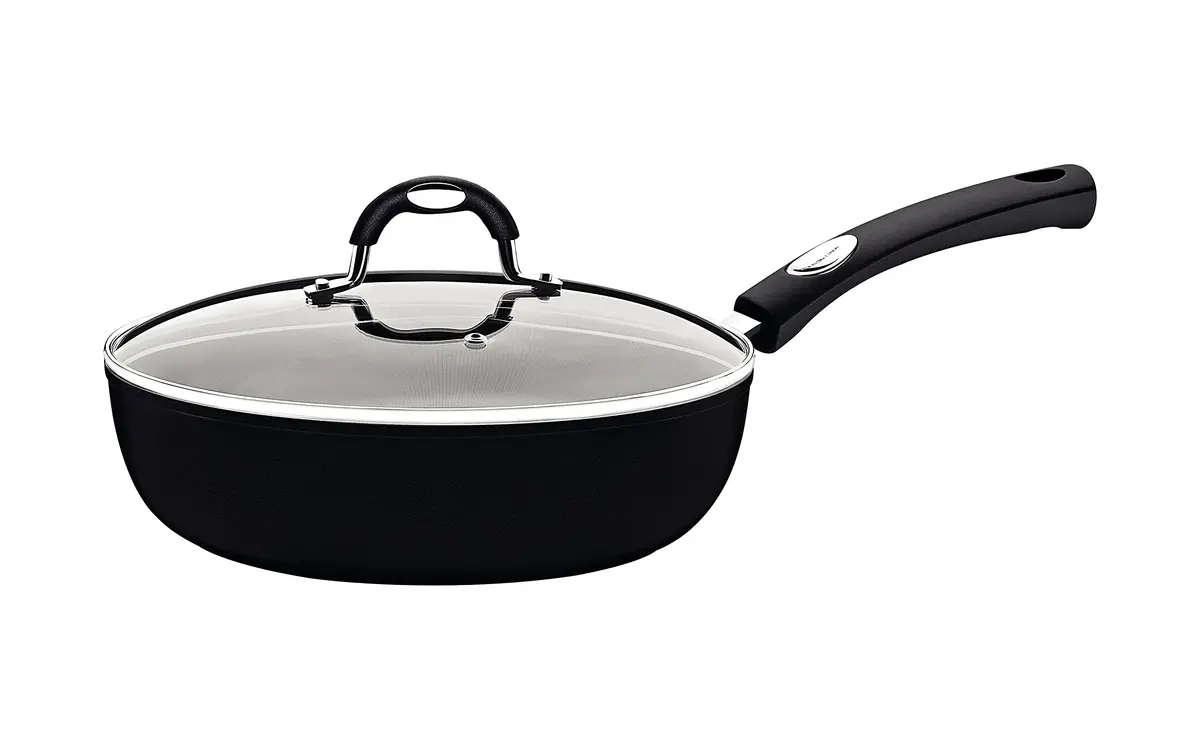 Frigideira Funda Tramontina Mônaco Induction em Alumínio com Revestimento Interno e Externo Antiaderente Starflon Premium Preto com Tampa 24 cm 2,7 L