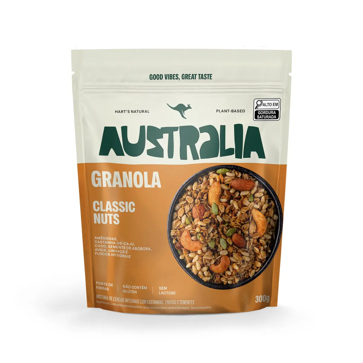 Granola Australia Classic Nuts, Sem Glúten, Vegano, 100% Natural, 300g | Feita com mix de castanhas selecionadas, sem lactose e fonte de fibras. Ótima no café da manhã ou como lanche da tarde. - 1