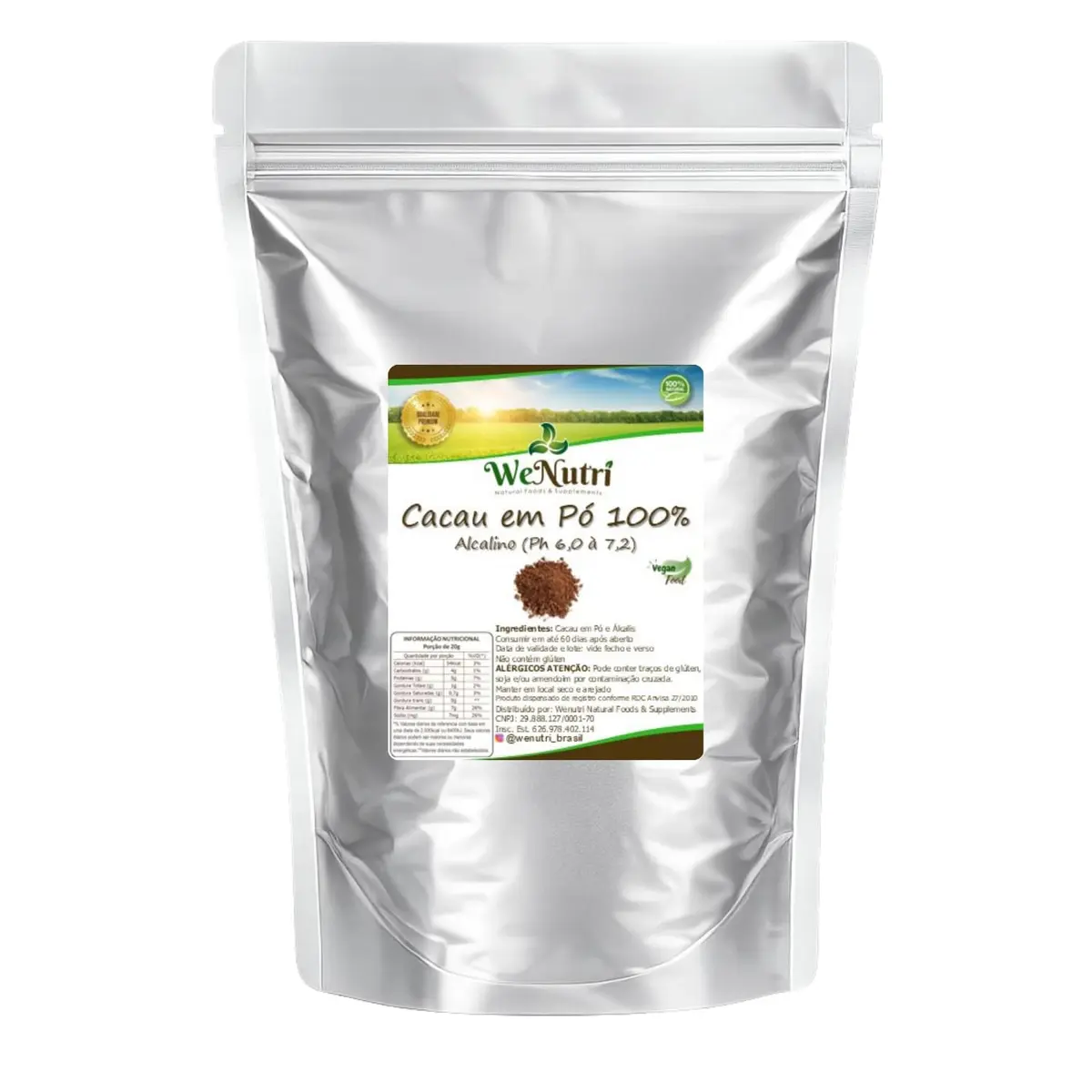 Cacau Alcalino em Pó Wenutri, 100%, 250g | pH 7,6