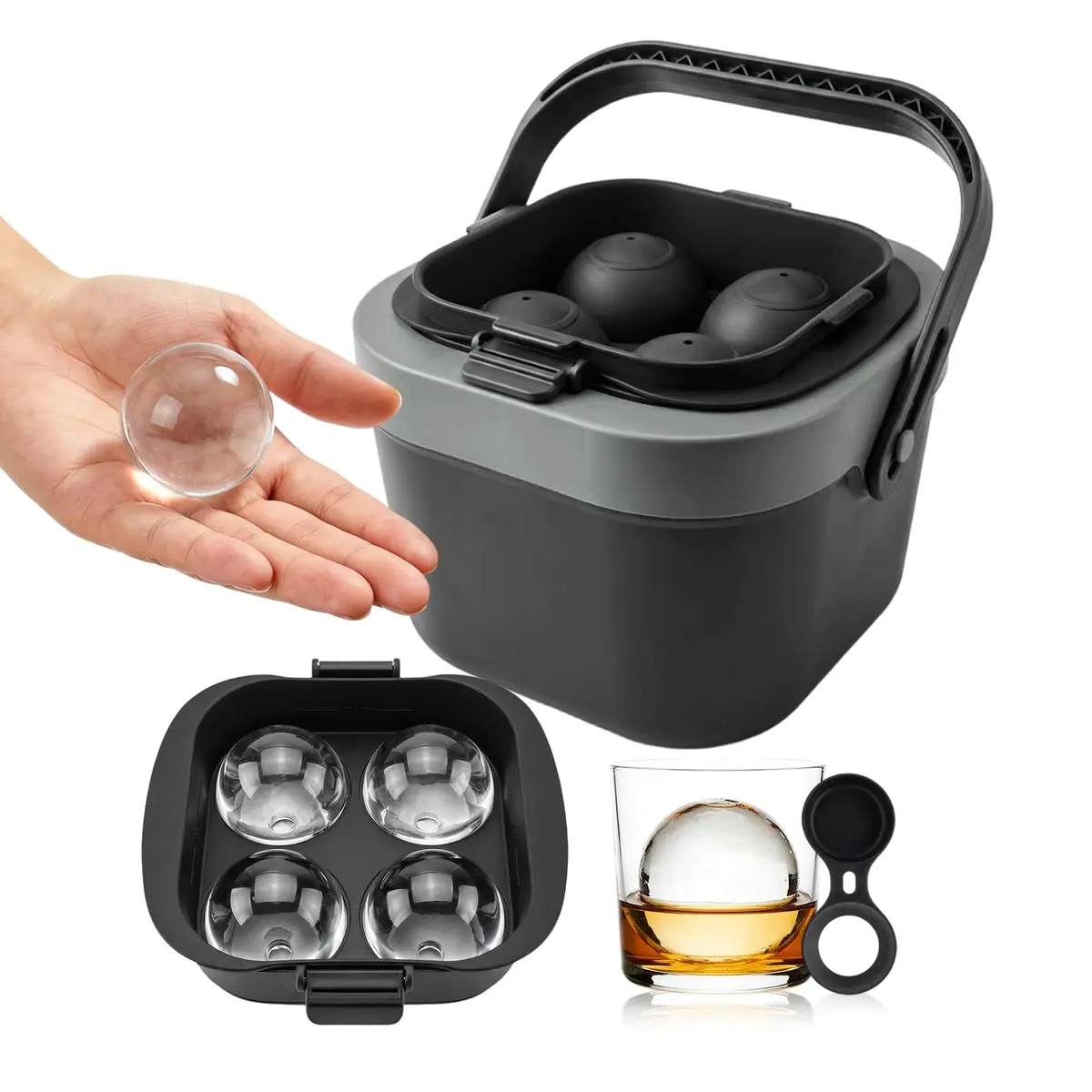 Forma e Bandejas de Gelo, Forma de Gelo Silicone, Forma Gelo Grande, Maquina de Gelo, com Tampa, pare Whisky - 1