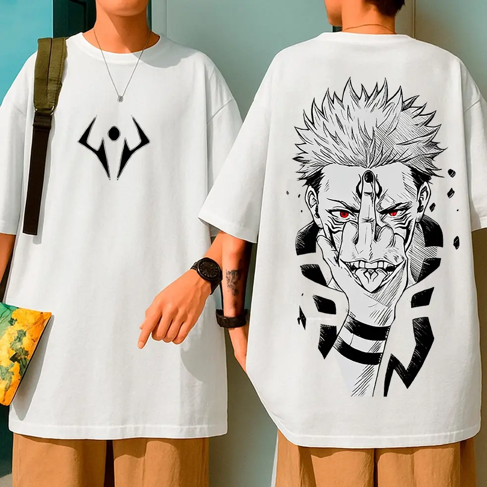 Camiseta unisex oversized, estampa frente e verso Sukuna.