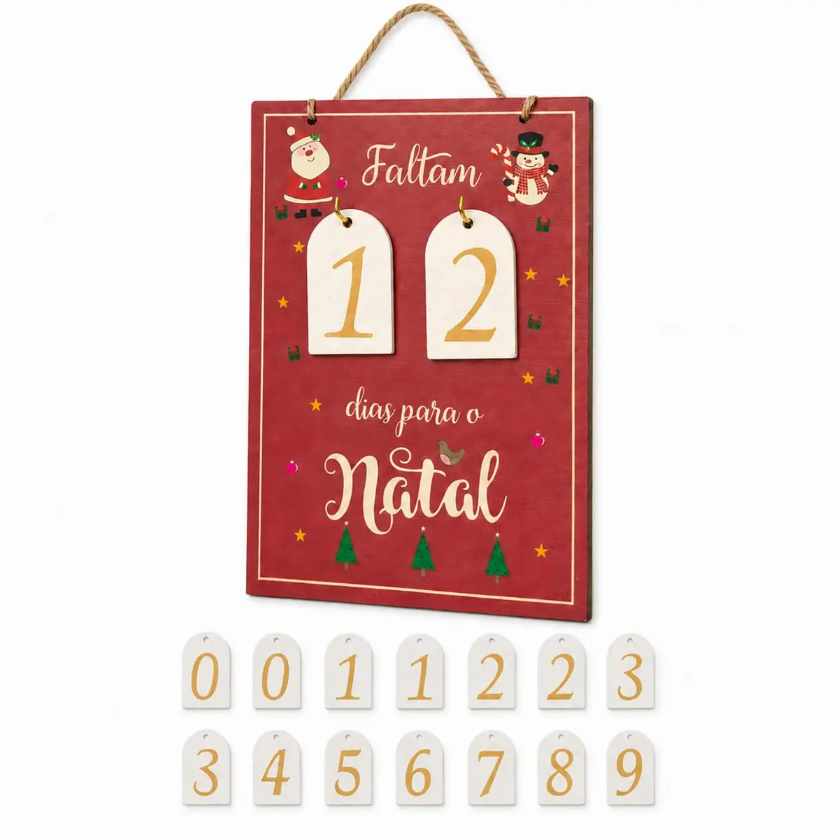 Calendário Regressivo de Natal em Madeira com Números Reversíveis | Decoração Natalina, Números Reversíveis, Material em Madeira, Contagem Regressiva, Design Festivo - 1