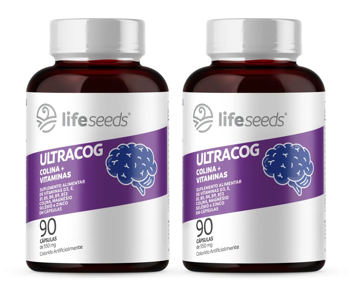 ULTRACOG - Colina 400mg + Vitaminas D3, E, B1, B5, B6, B9, B12, Magnésio, Selênio e Zinco – 180 Cápsulas (2 Potes) - 1