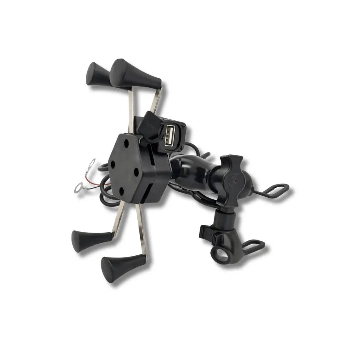 Suporte de Celular para Moto com Carregador USB Integrado, Rotação 360, Fixação Garra e Antivibração Ajustável para Guidão Compatível com Diversos Modelos - 1