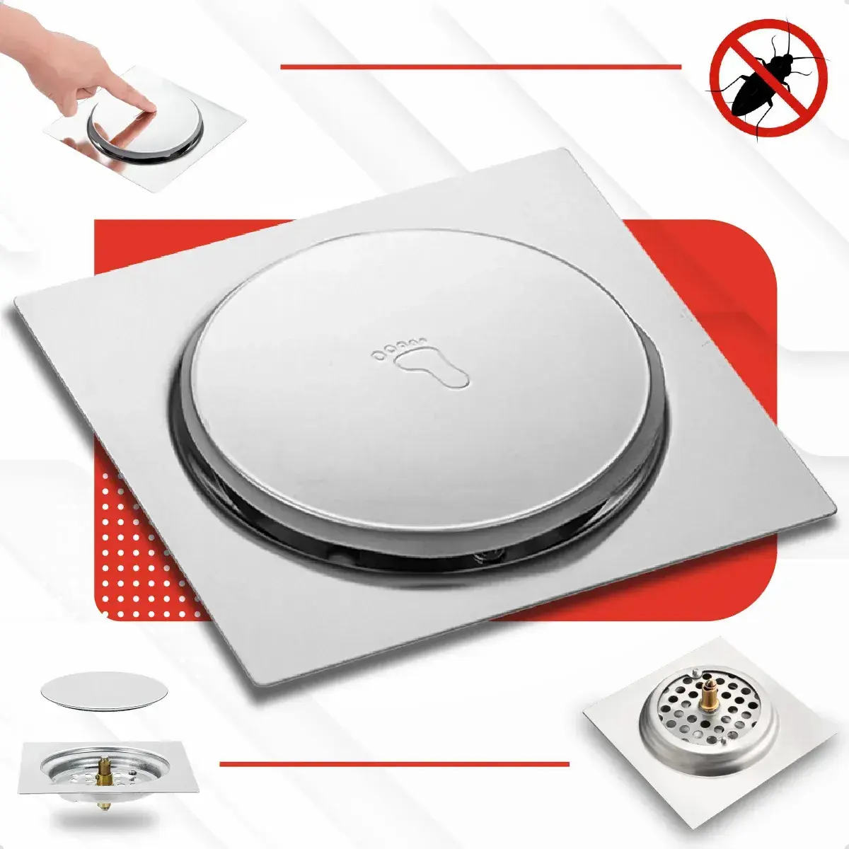Ralo Click 10x10 Inteligente Pop Up Inox Oculto Invisível Para Banheiro E Cozinhas Anti Odor Acabamento Premium Marca Edicasa