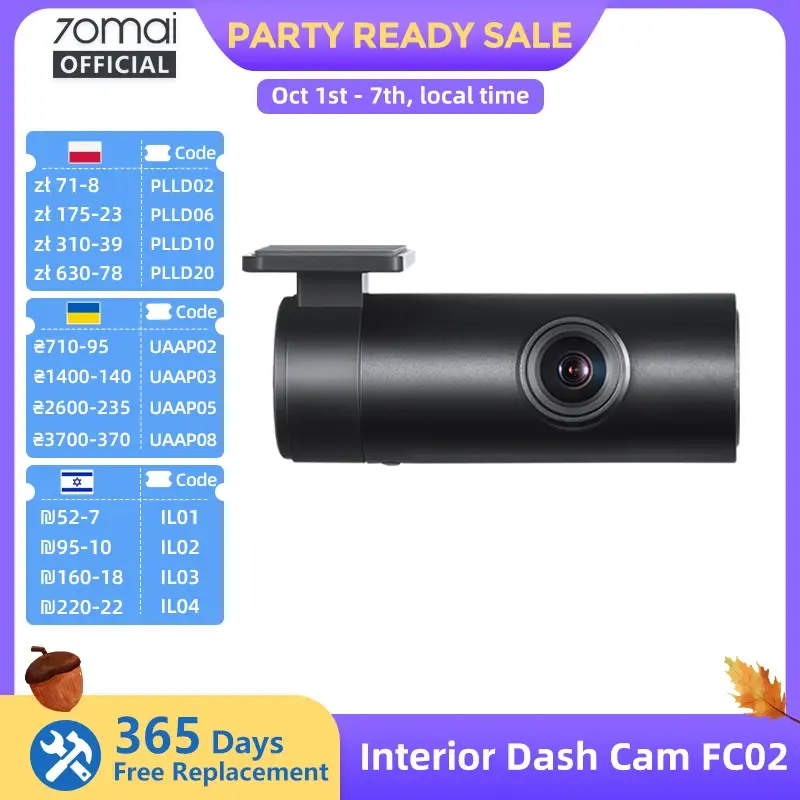 Câmera Interna 70mai FC02 Compatível com 70mai A510/A810/A800S/A500S/A400 (Não Pode Ser Usada Com Câmera Traseira)
