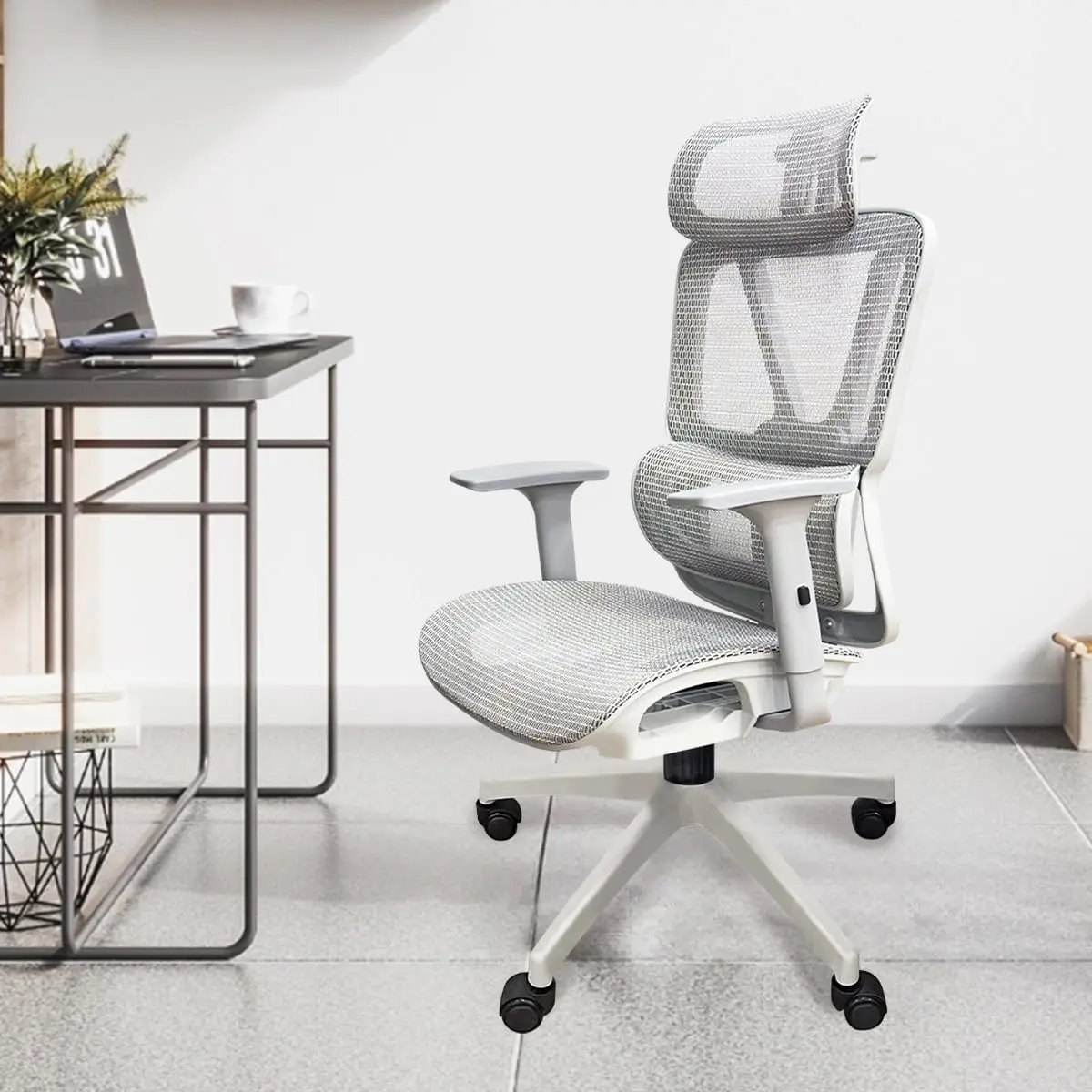 Cadeira de Escritório Ergonômica Python Fly em Malha - Testada conforme NR-17, Lombar Integrada Fixa, Assento Arejado, Braços 3D, Suporta até 150kg(cinza)