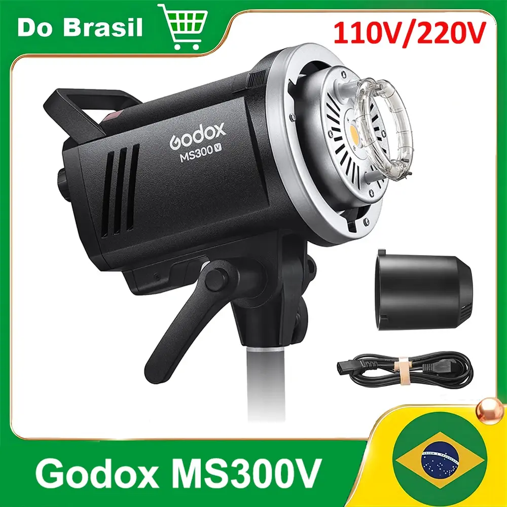 【Do Brasil】 Godox MS300V 300W 220V 110V LED Flash de estúdio 2.4G GN58 5600±200K CCT Bowens Mount LED Lâmpada de modelagem