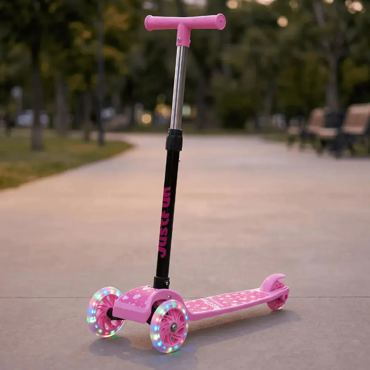 Patinete Infantil 3 Rodas De Led Dobrável Scooter Crianças Cor Rosa JustFun - 1