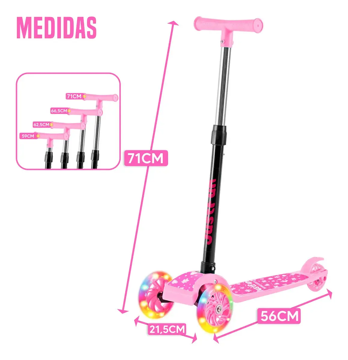 Patinete Infantil 3 Rodas De Led Dobrável Scooter Crianças Cor Rosa JustFun thumbnail 5