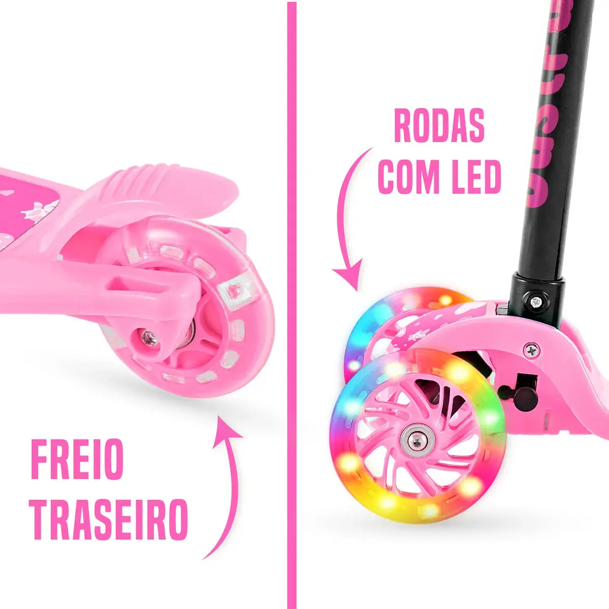 Patinete Infantil 3 Rodas De Led Dobrável Scooter Crianças Cor Rosa JustFun thumbnail 8
