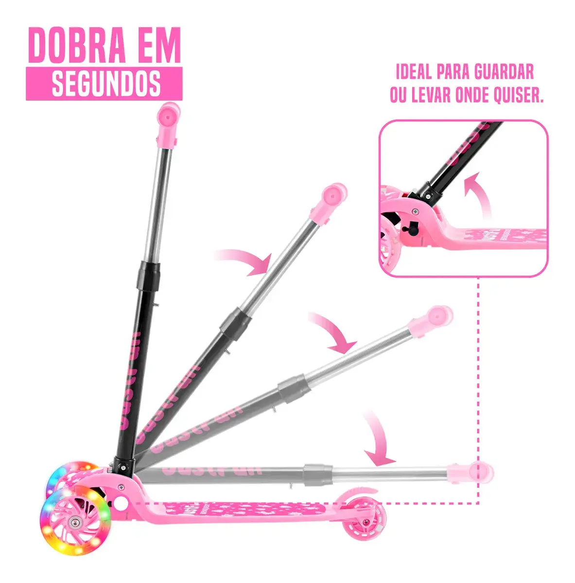 Patinete Infantil 3 Rodas De Led Dobrável Scooter Crianças Cor Rosa JustFun thumbnail 9