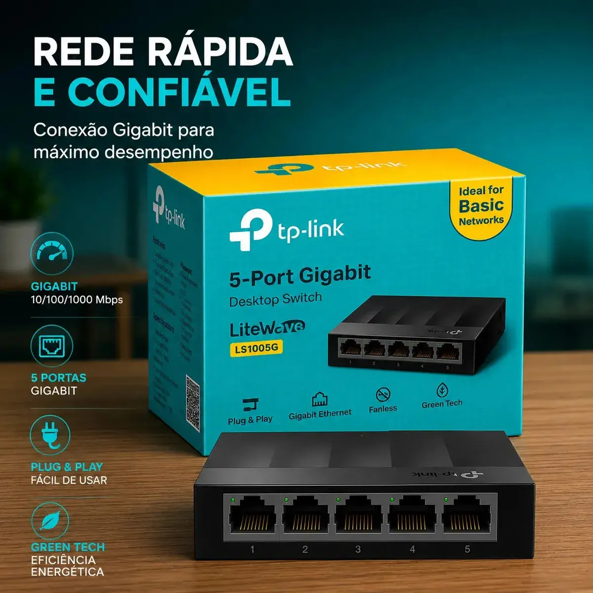 Switch TP-Link LS1005G - 5 Portas GIGABIT 10/100/1000 Mbps thumbnail 4