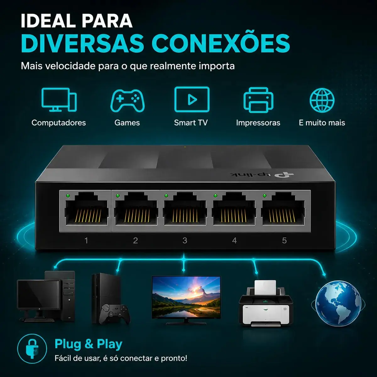 Switch TP-Link LS1005G - 5 Portas GIGABIT 10/100/1000 Mbps thumbnail 5