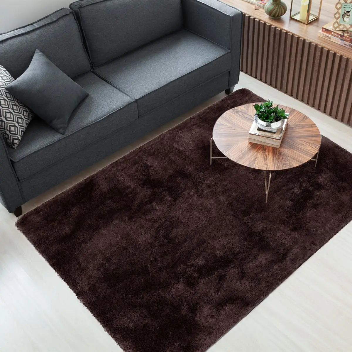 Tapete Sala Quarto Felpudo Peludo Antiderrapante Macio Casa Dona (Marrom, 2,00 x 2,40)