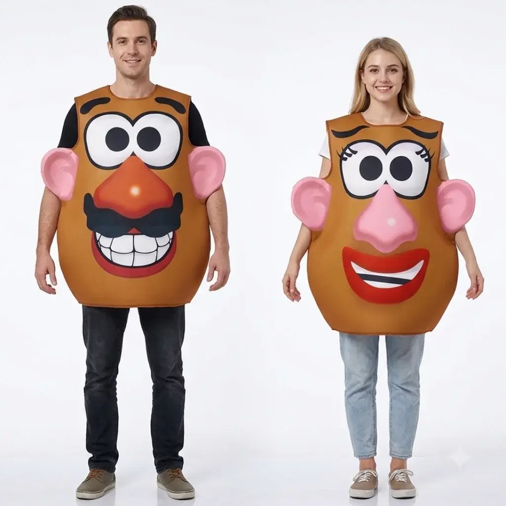 Fantasia Engraçada de Casal Cabeça de Batata para Halloween, Traje Combinando de Senhor e Senhora, Cosplay com Tema de Vegetal de Desenho Animado, Túnica de Disfarce para Vestir - 1