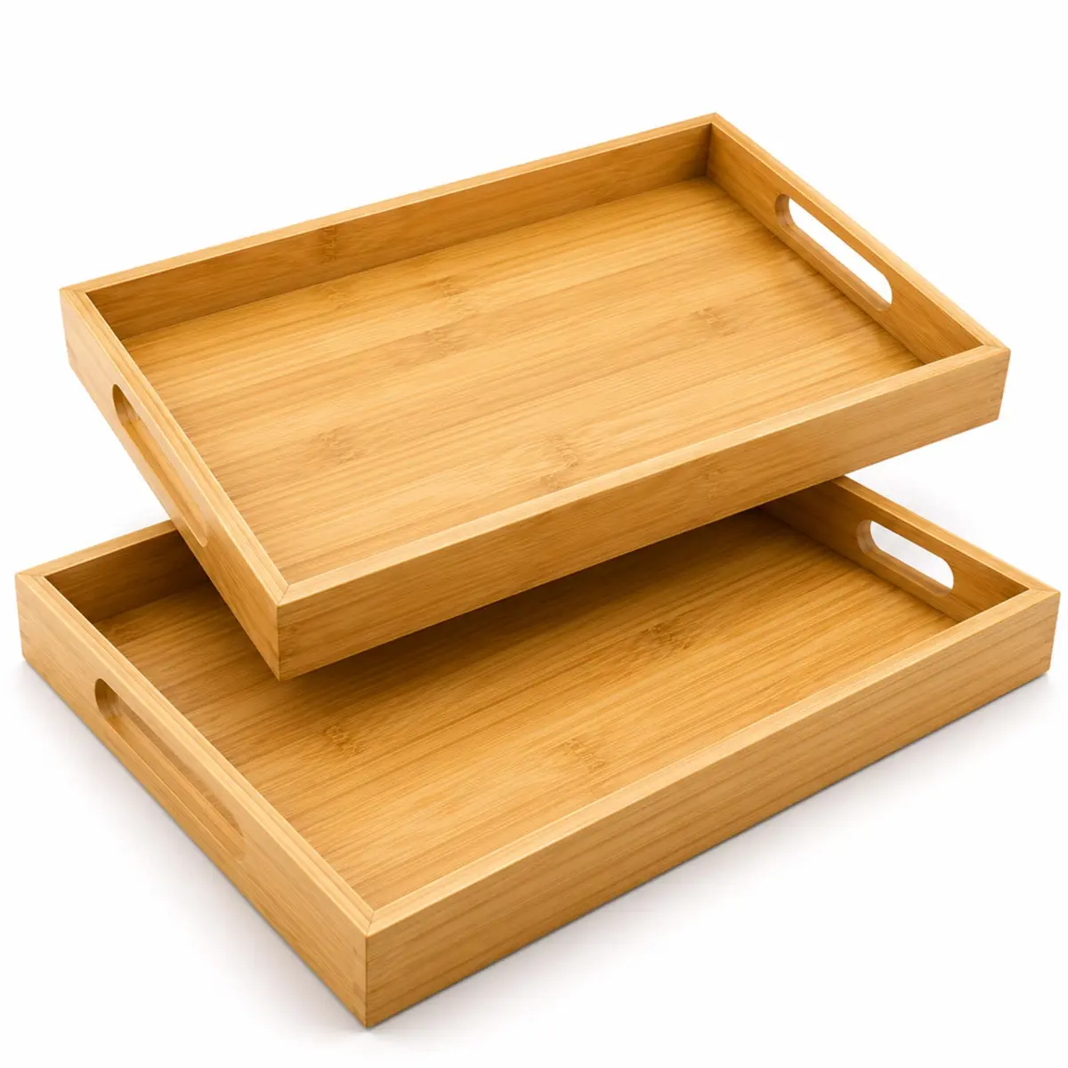 Kit 2 Bandejas Retangulares de Bambu com Alças 33,5x22cm | Servir Café da Manhã, Mesa Posta, Organizar Ambientes, Uso Diário, Multifuncional