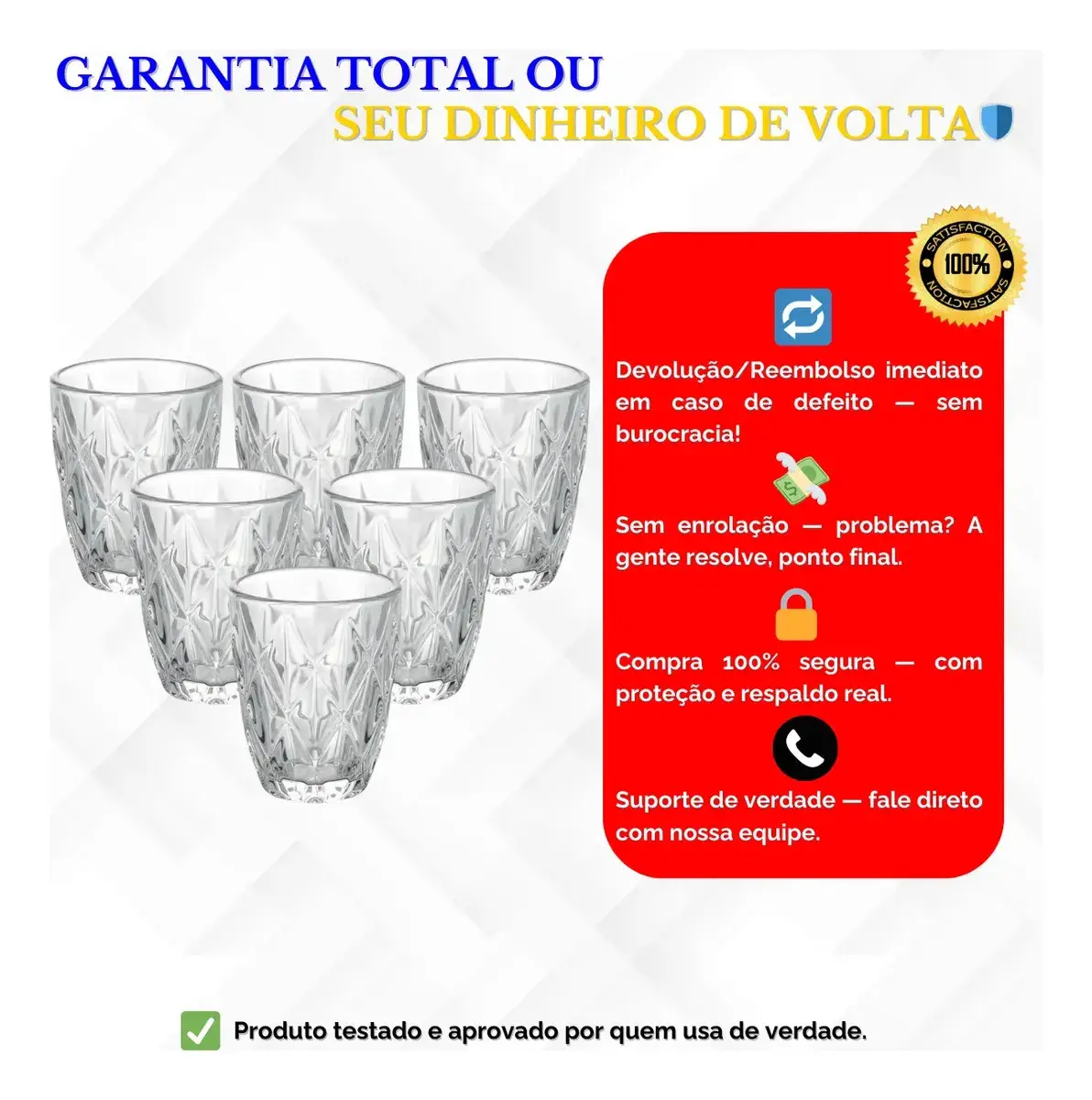 Jogo 6 Copos Diamond 300ml Vidro Grosso Diamante Luxo Moderno Resistente Buffet Casual Baixos Transparente thumbnail 5