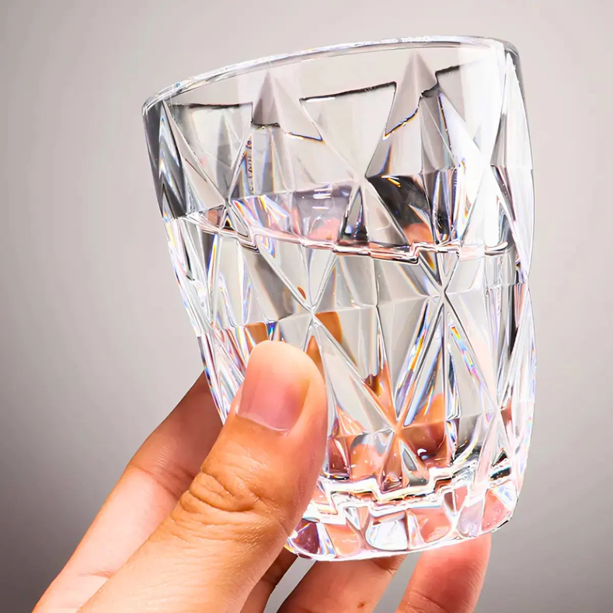 Jogo 6 Copos Diamond 300ml Vidro Grosso Diamante Luxo Moderno Resistente Buffet Casual Baixos Transparente thumbnail 7