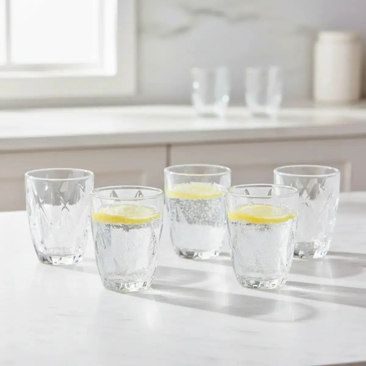Jogo 6 Copos Diamond 300ml Vidro Grosso Diamante Luxo Moderno Resistente Buffet Casual Baixos Transparente thumbnail 9