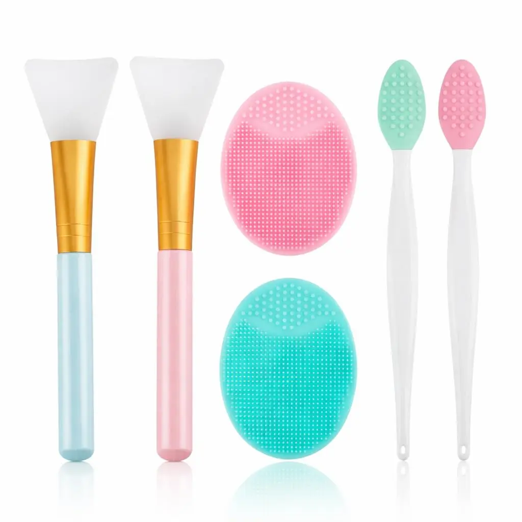 Kit Facial de Silicone 6 em 1 para Limpeza Profunda, Esfoliação Suave, Aplicação de Máscaras e Cuidado Diário da Pele – Uso Manual, Secagem Rápida, Reutilizável e Higiênico