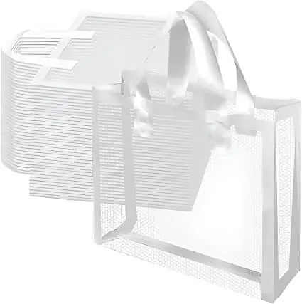 50 Sacolas de Presente com Alça (Branco) | Ideais para Compras,Design com Alça Resistente,Perfeitas para Festas, Eventos e Lojas - 1