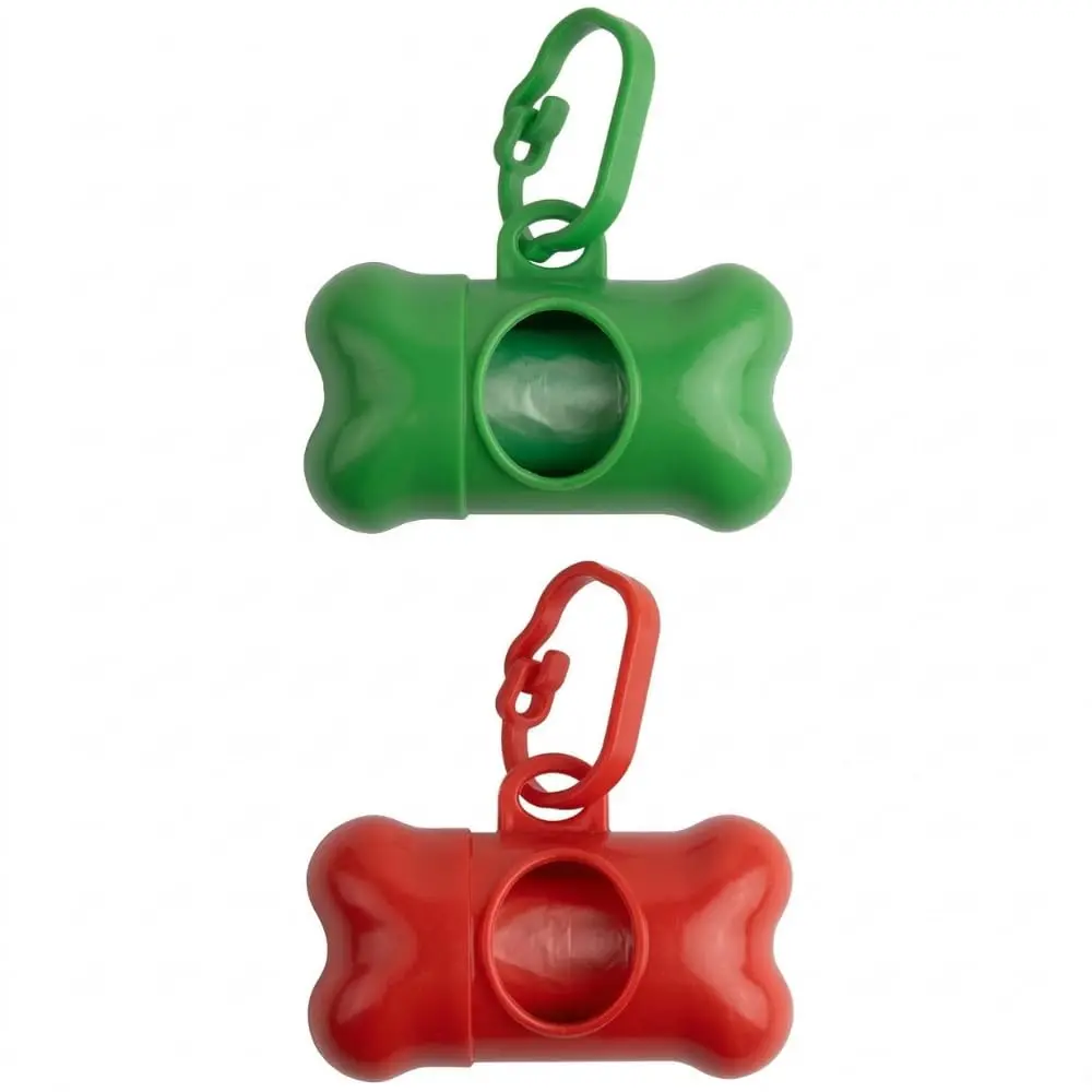 Kit Porta Sacos de Lixo Pet em Formato de Osso + Rolo de Refil Bônus - Dispenser Higiênico com Mosquetão para Coleira (Cores Sortidas)