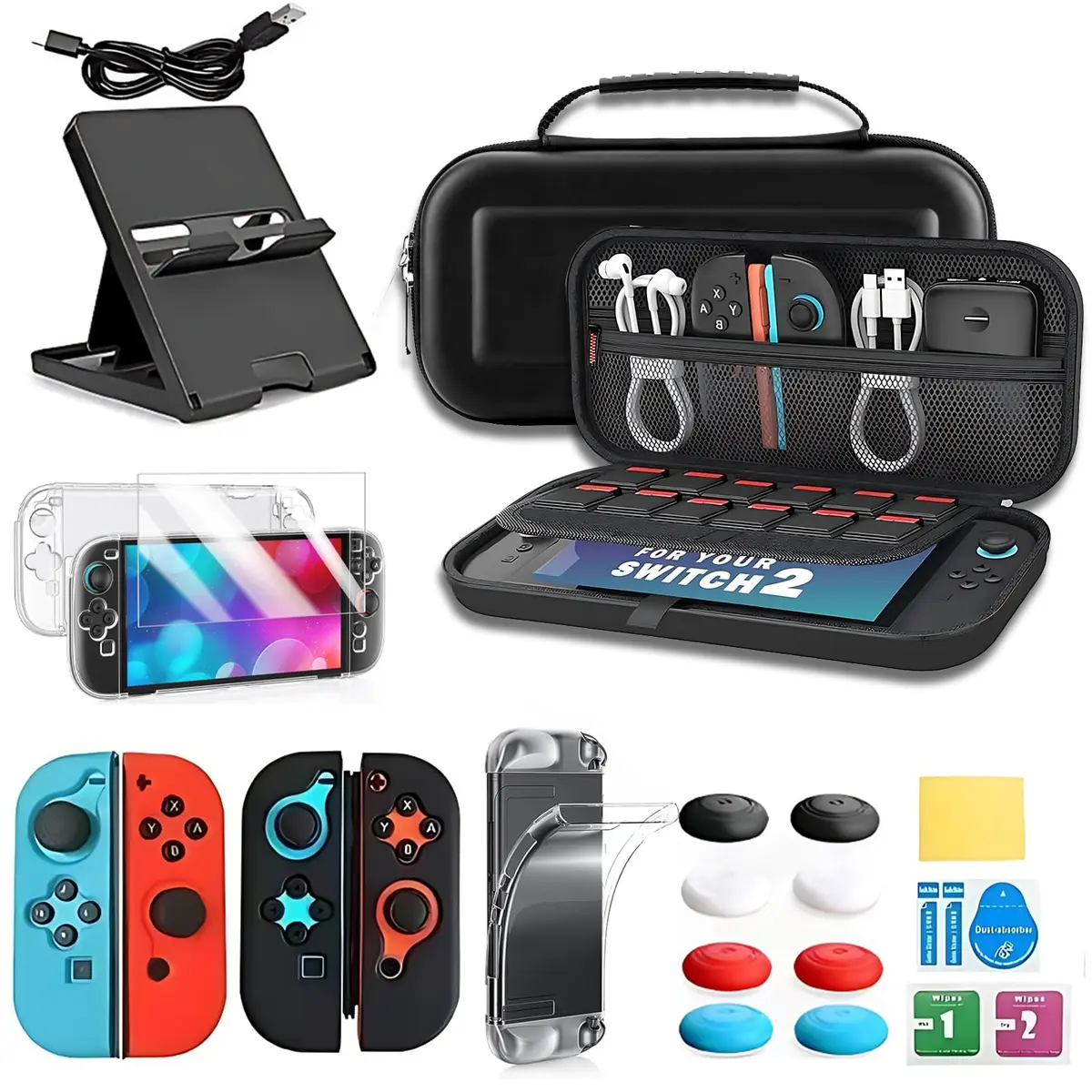 Case para Nintendo Switch 2, 25 em 1 Acessorios para Switch 2 (2025), com Pelicula, Capa Protetora Rígida Portátil e Estojo para Switch 2 e Protetores de TPU para Joycon - 1