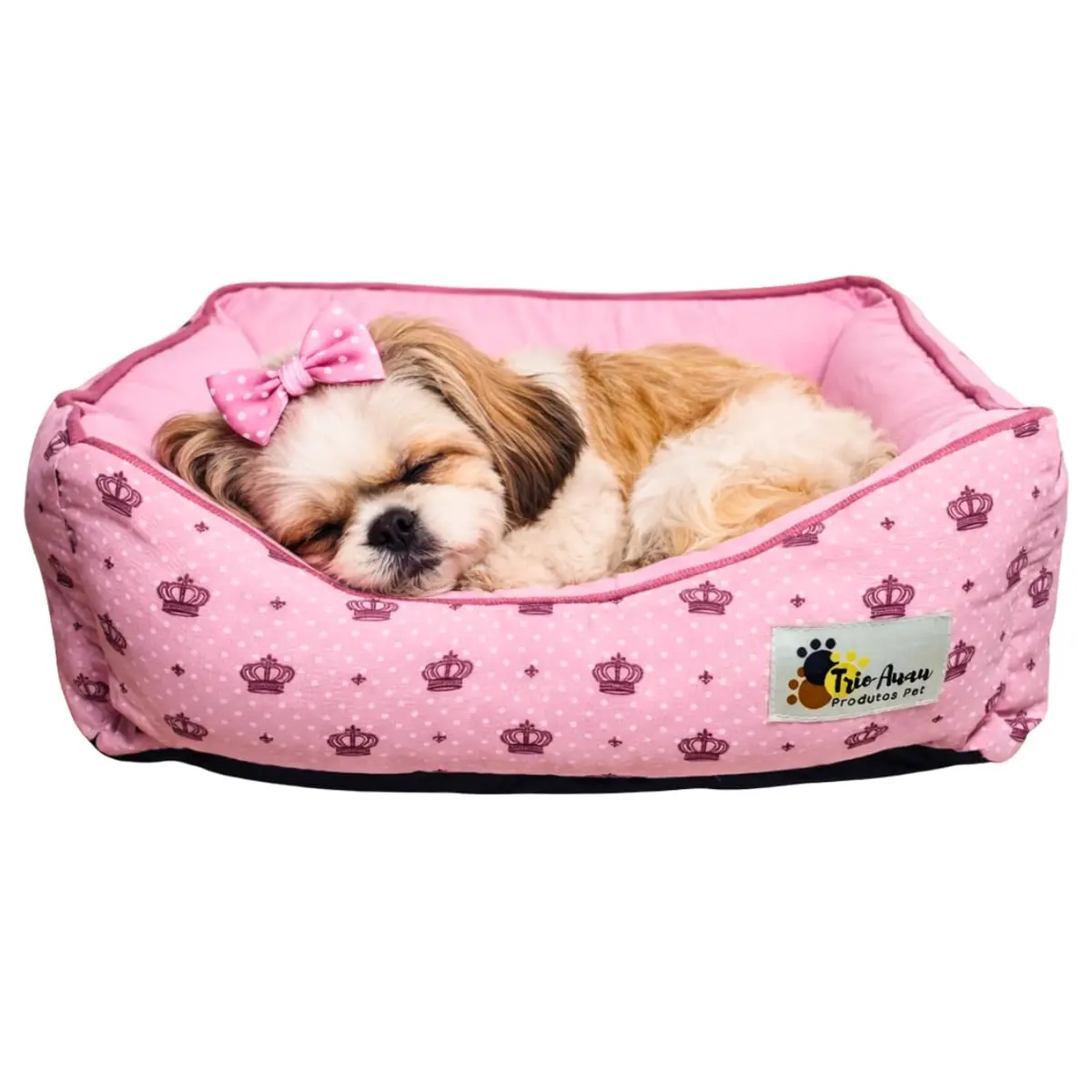 Cama Cachorro Gato Caminha Pet Macia Confortável Zíper Tamanhos P M G (Grande, Coroa Rosa) - 1