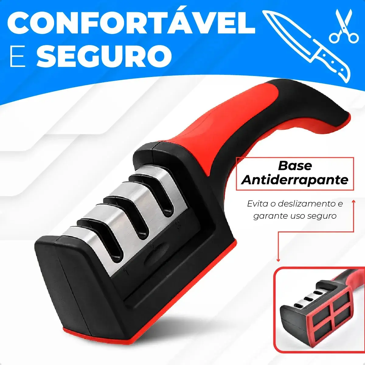 Afiador Amolador De Facas Tesouras Profissional 3 Em 1 Pedra De Afiar Amolar Inox Portátil Preto/vermelho thumbnail 2