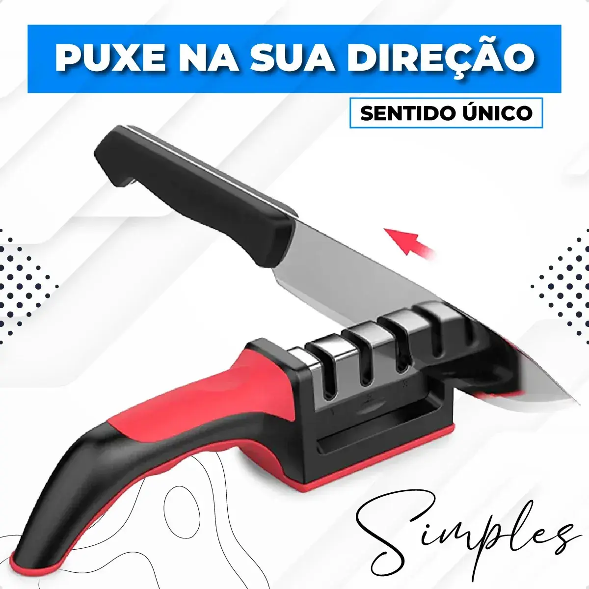 Afiador Amolador De Facas Tesouras Profissional 3 Em 1 Pedra De Afiar Amolar Inox Portátil Preto/vermelho thumbnail 4