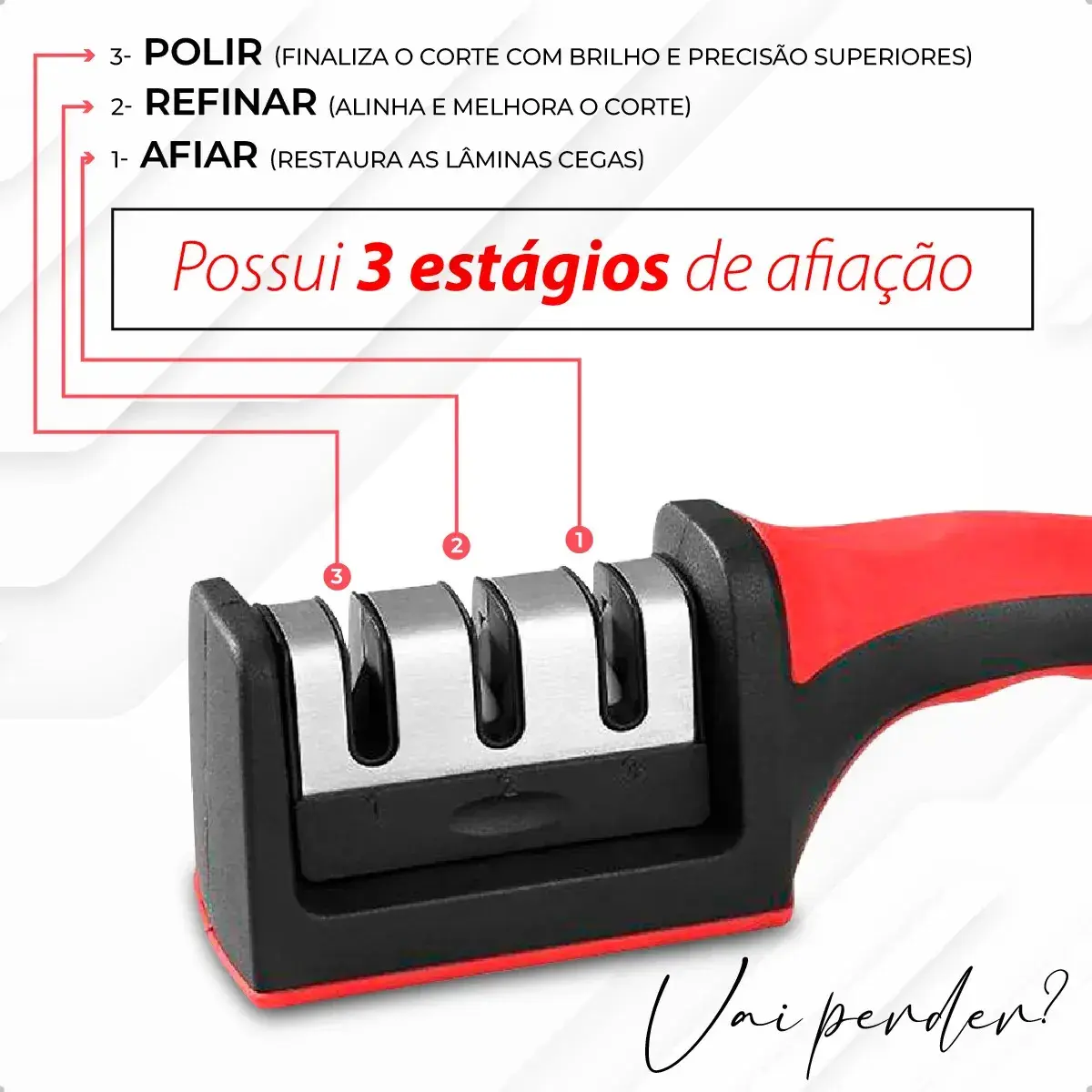 Afiador Amolador De Facas Tesouras Profissional 3 Em 1 Pedra De Afiar Amolar Inox Portátil Preto/vermelho thumbnail 6