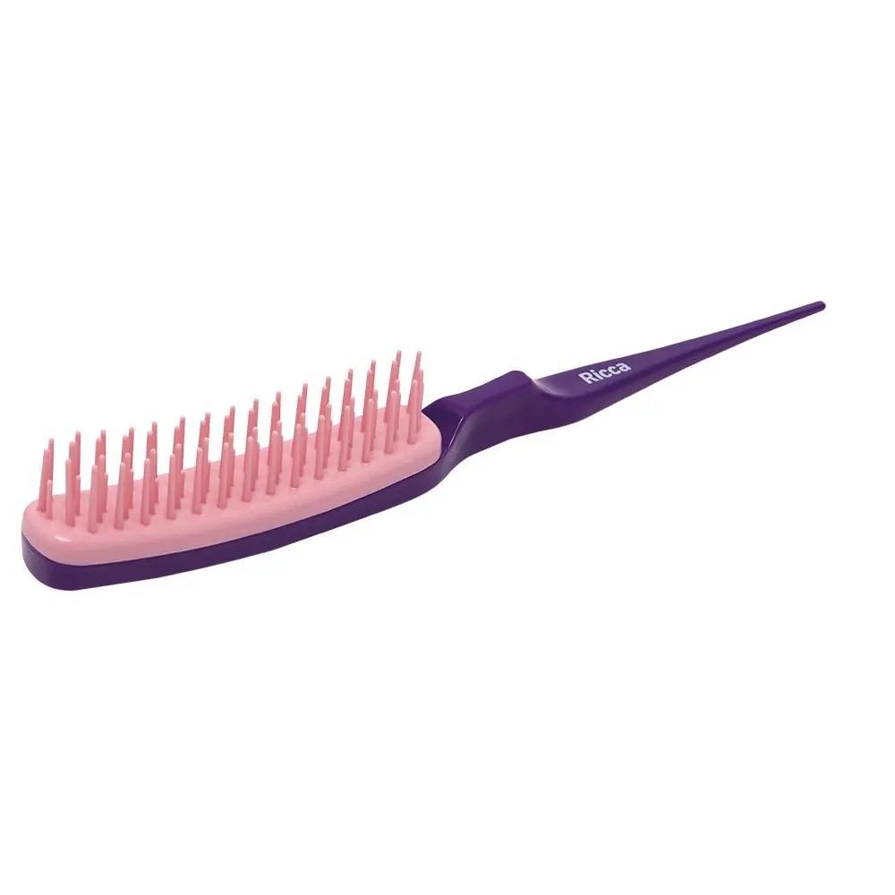 Ricca, Pente para Fitagem, Dentes Flexíveis, Cabo divisor de Mechas, Para Cabelos Cacheados e Ondulados, Cor Roxo - 1
