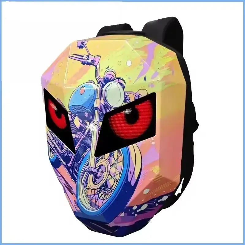 Mochila da motocicleta dos homens das mulheres led olhos app controle bluetooth diy editor 14 Polegada notebook mochilas para moto mochila traseira f1 - 1
