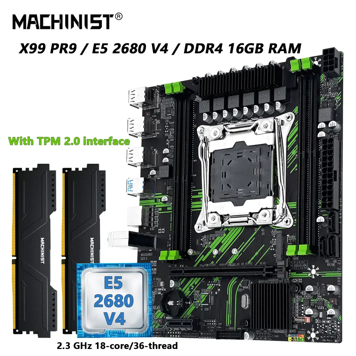 Placa-mãe MACHINIST X99 PR9 TPM2.0, kit opcional com CPU LGA 2011-3 Xeon E5 2680 V4 e RAM DDR4 de 16GB, USB3.0 NVME/SATA M.2 - 1