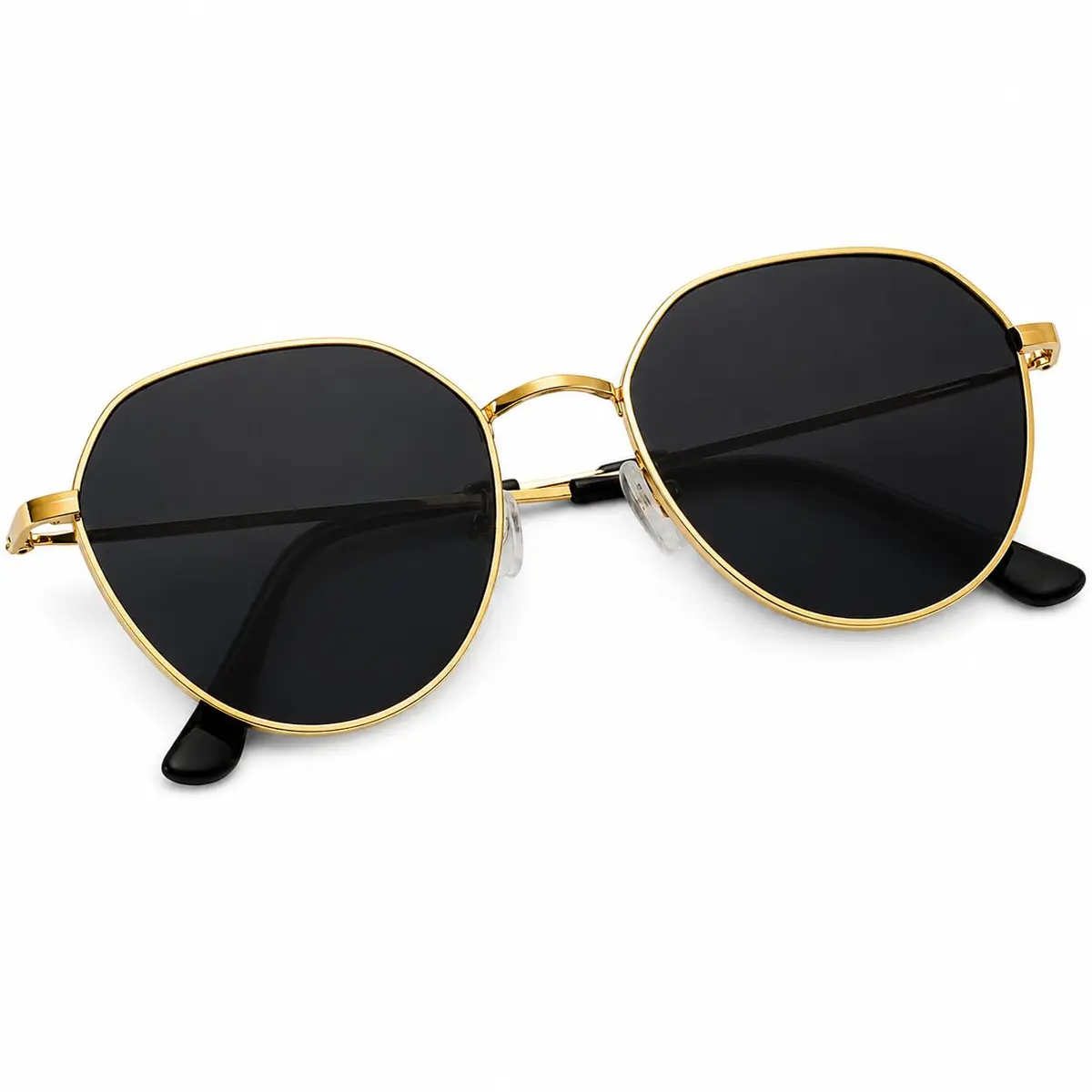 Óculos De Sol Hexagonal Dourado Com Proteção UV Modelo Unissex Adulto Moda e Estilo Casual e Elegante PREMIUM DUPIN