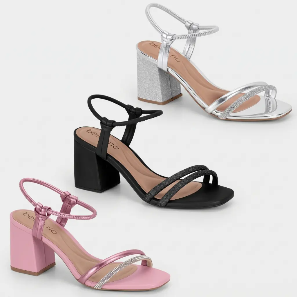 Sandália Feminina Beira Rio Salto Médio Bloco Grosso Quadrado Confortável Festa - 1