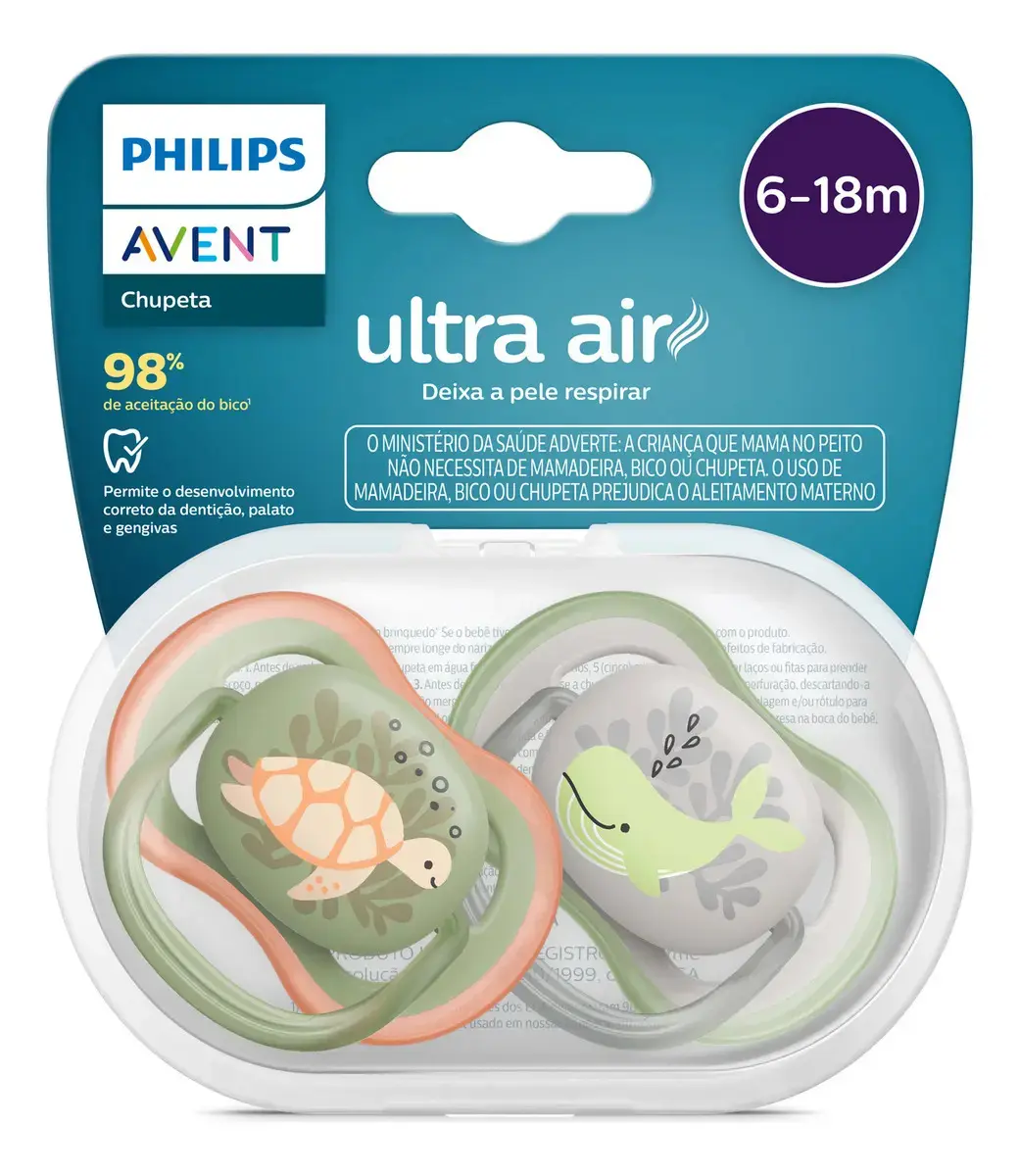Chupeta Avent Ultra Air Baleia Tartaruga 6-18m Cor Baleia / Tartaruga - 1