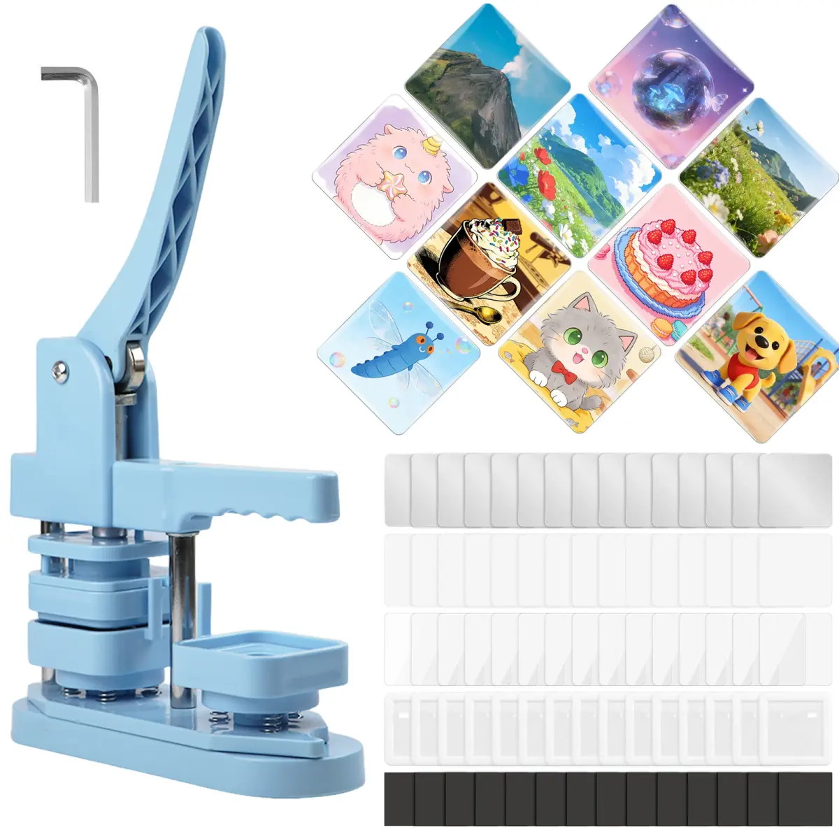 Kit de Máquina de Fazer Botões Magnéticos Quadrados 2''x2'' com 100 Conjuntos de Suprimentos para Fabricação, Construção Durável