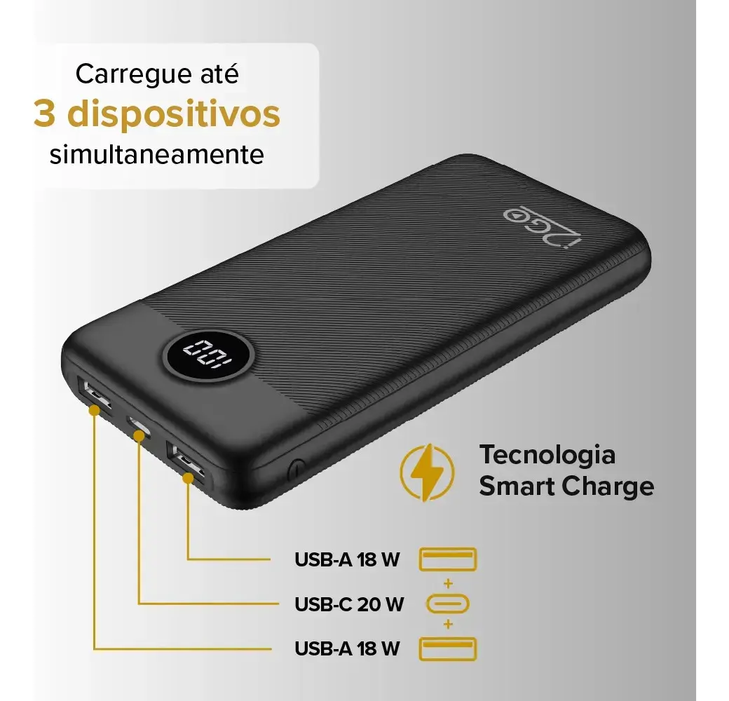 Carregador Portátil Power Bank Turbo i2GO 20000mah 20w Com Display Digital thumbnail 3