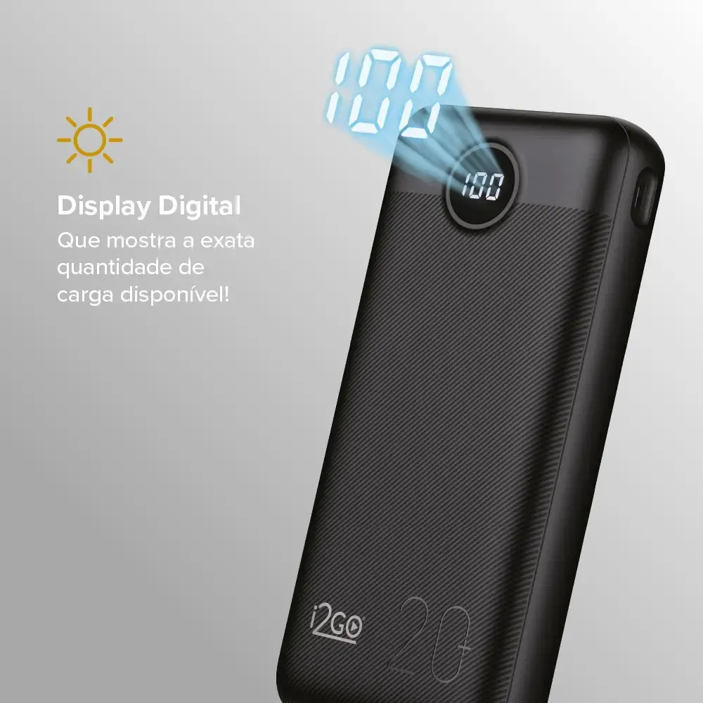 Carregador Portátil Power Bank Turbo i2GO 20000mah 20w Com Display Digital thumbnail 4